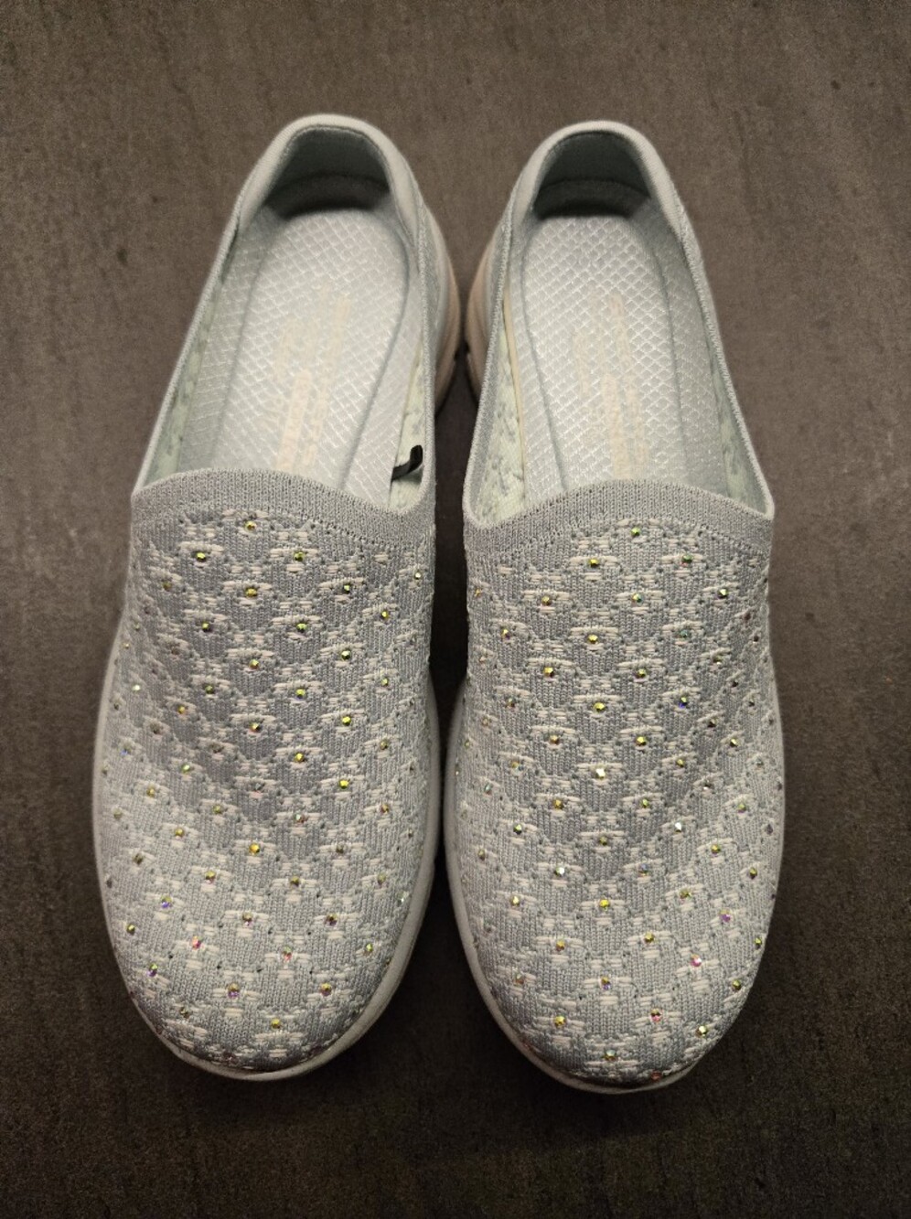 Skechers Light Blue Slip-On Knit Mules with Sparkle Studs